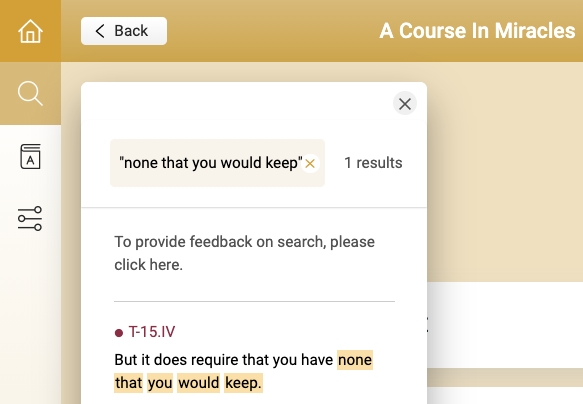 Web Edition of A Course In Miracles from Foundation for Inner Peace - desktop view (search example 1b)