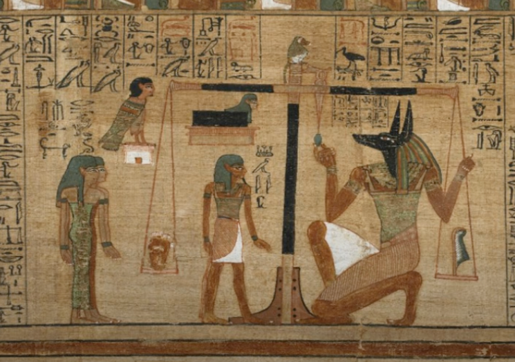 Egyptian papyrus: weighing of the heart with a feather