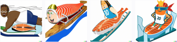 salmon steak rides the luge (generated by Dall-E)